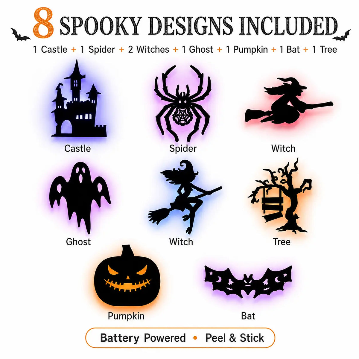 🎃Halloween LED Wall Decor Lights, Peel & Stick Battery Powered Silhouette Stickers