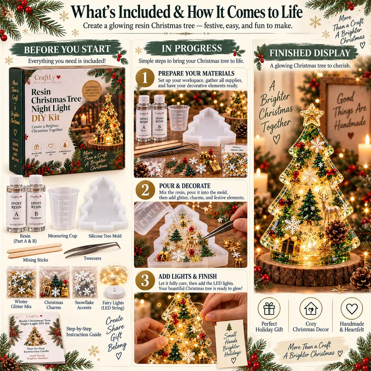 🎄Beginner-Friendly Resin Christmas Tree Night Light DIY Kit✨