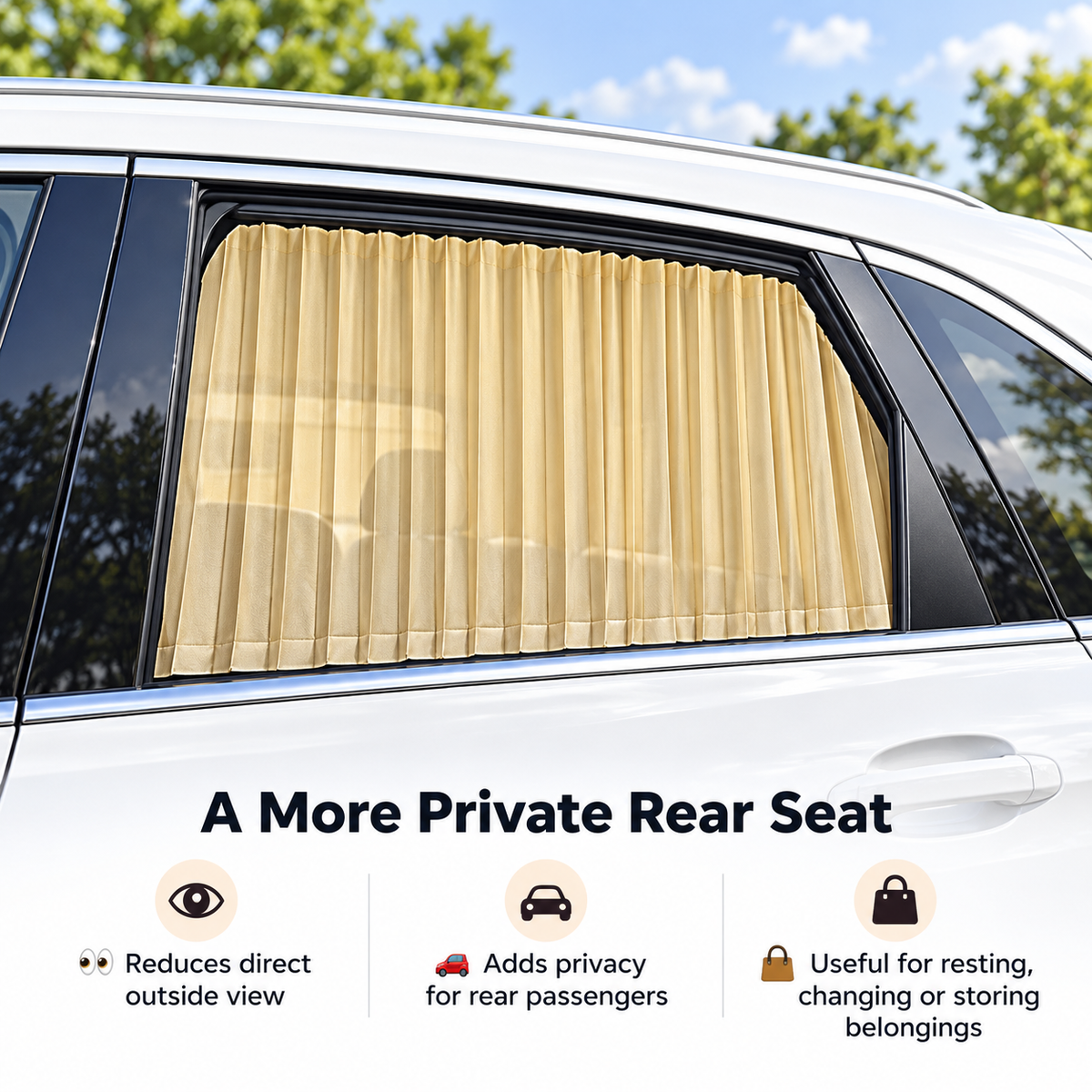 🚗 Pleated Car Window Sun Shade Curtains – Adjustable Rear Seat Privacy & Sun Protection