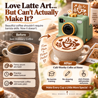 ☕ One-Press Coffee Art Camera – 30-Design Latte Stencil Maker