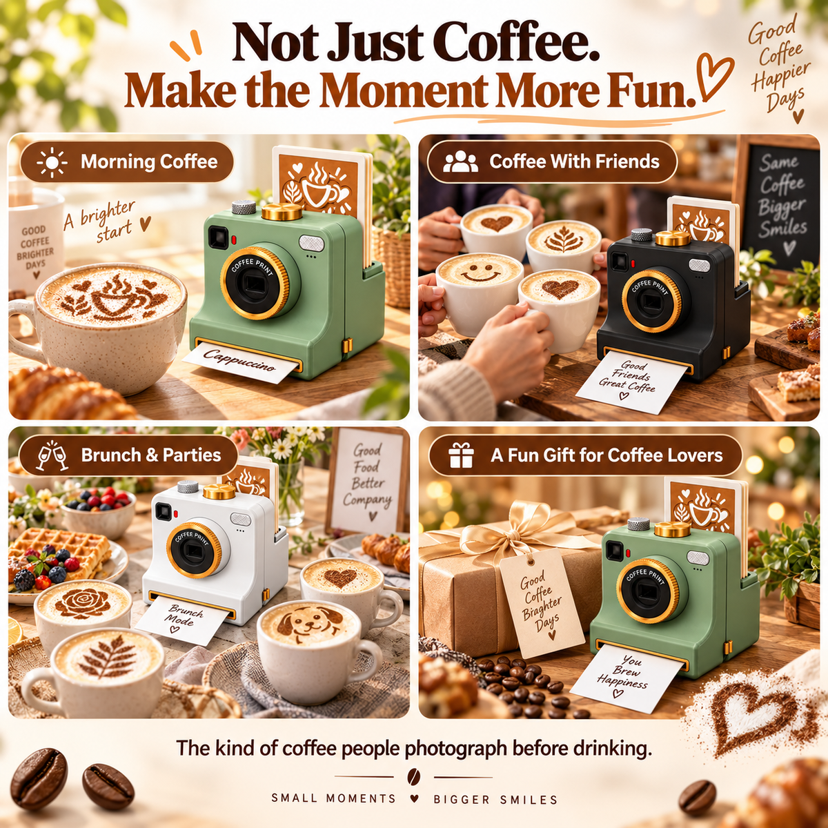 ☕ One-Press Coffee Art Camera – 30-Design Latte Stencil Maker