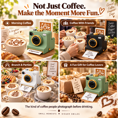 ☕ One-Press Coffee Art Camera – 30-Design Latte Stencil Maker