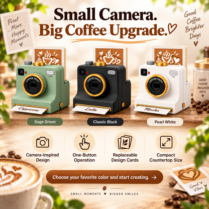 ☕ One-Press Coffee Art Camera – 30-Design Latte Stencil Maker
