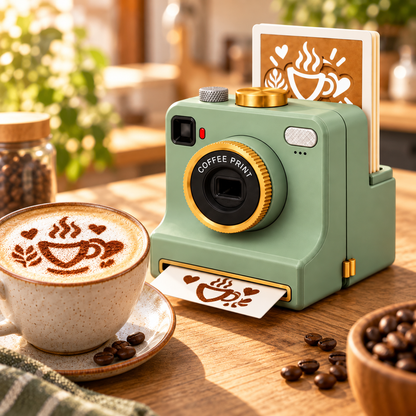 ☕ One-Press Coffee Art Camera – 30-Design Latte Stencil Maker