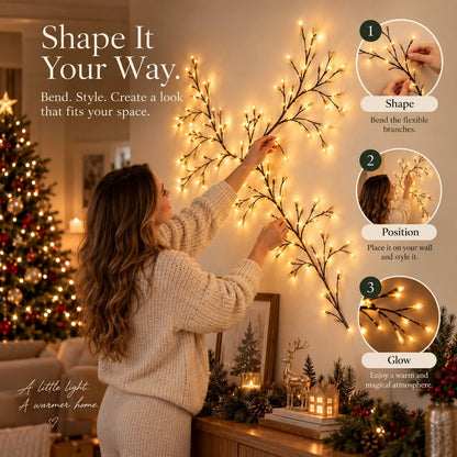 🎄✨New-2026 Flexible LED Branch Lights with Remote | Christmas Bendable Vine Wall Decor