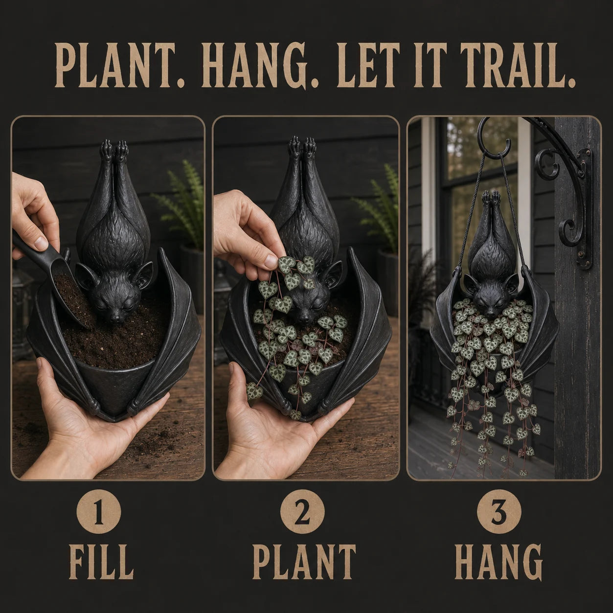 🦇 Upside‑Down Hanging Bat Planter