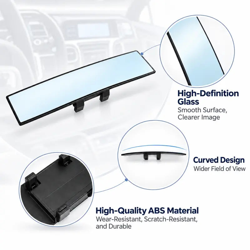 🔧🚗 Wide Angle Rear View Mirror – 12' Anti-Glare Panoramic Clip-On Car Mirror