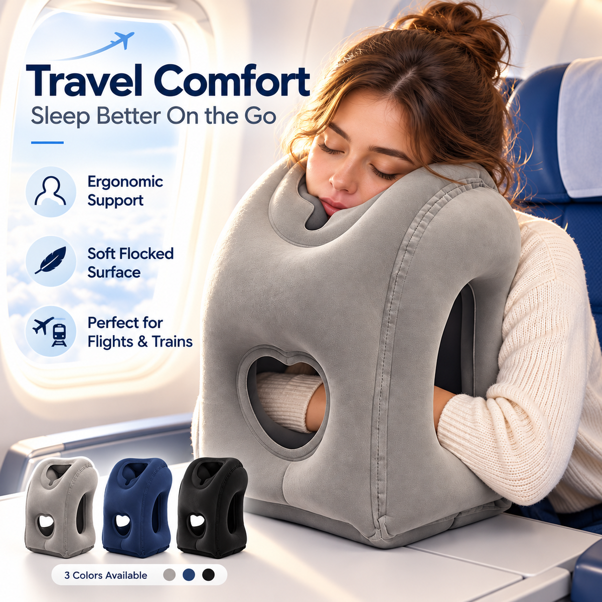 😴Inflatable Airplane Sleep Pillow – Sleep Better on Every Flight