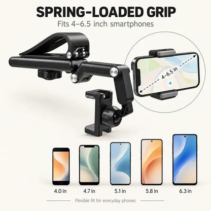🎁Foldable Car Phone Holder for Sun Visor, Adjustable Arm with 360° Phone Rotation, Spring Clip Mount for 4–6.5 Inch Smartphones, Black,toolupgrade