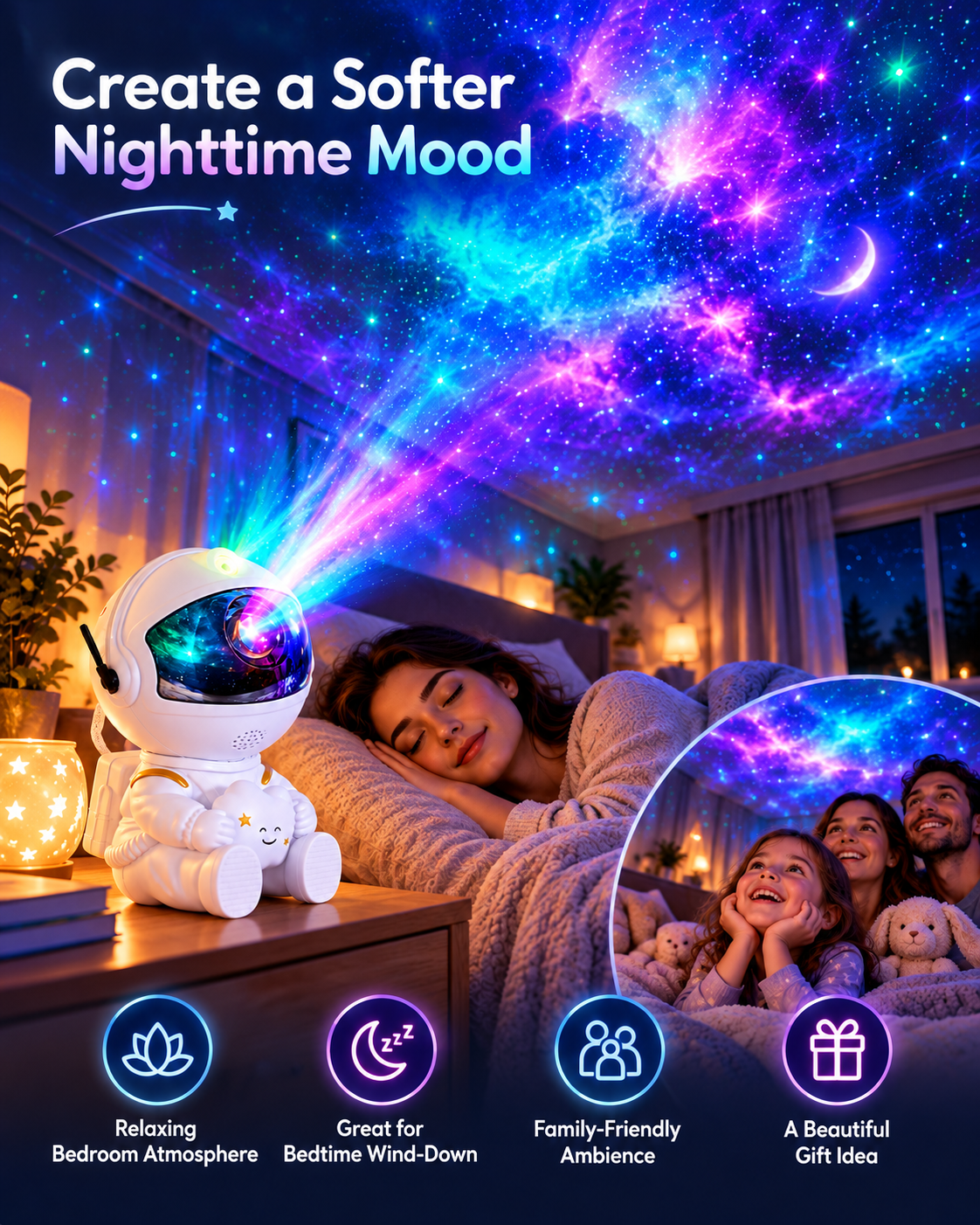 ✨360° Adjustable Astronaut Galaxy Projector, Nebula Starry Sky Night Lamp