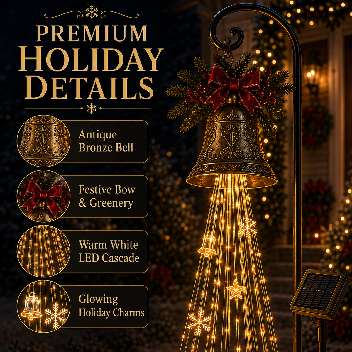 🔥Hot Sale 40% OFF🎄 Christmas Bell Cascade Solar Yard Light