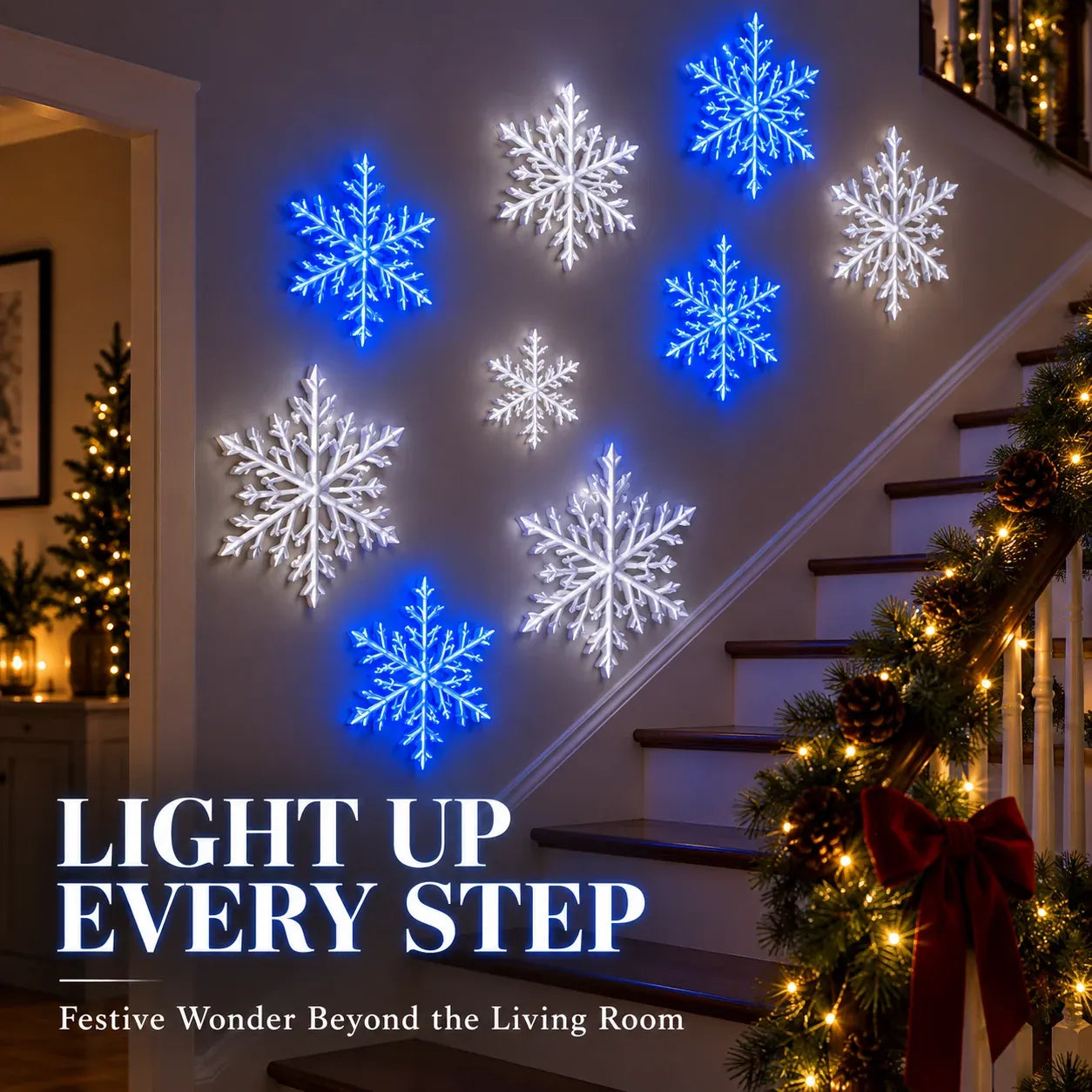⏳ Last Day 49% OFF – ❄️ LED Snowflake Wall Lights | 3D Christmas Snowflake Décor with Blue & White Glow, Remote Control & Magical Indoor Holiday Atmosphere ✨