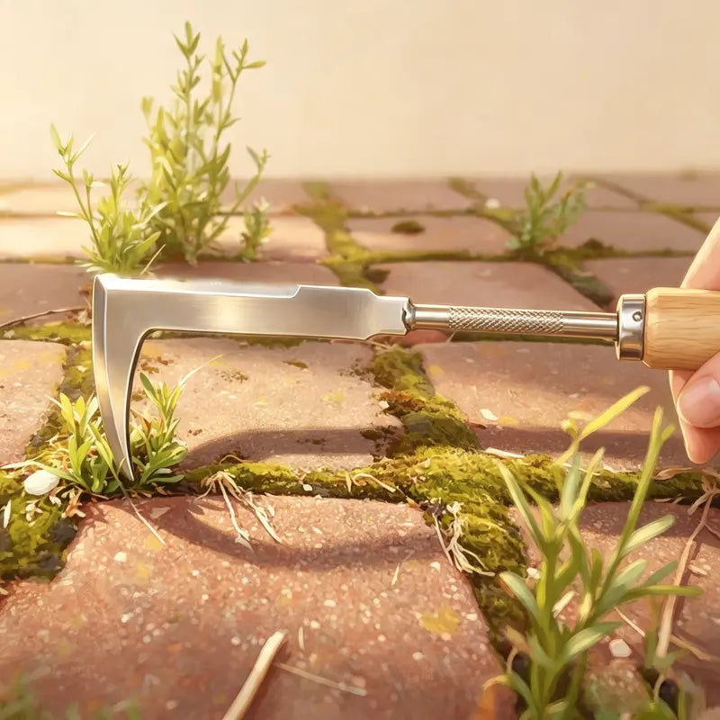 ⚡Wooden Handle Crevice Weeder, Stainless Steel Manual Grass Remover for Patio, Pathways & Yards