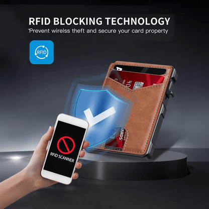 🔥Slim Pop-Up RFID Wallet for Men – Secure Aluminum Card Holder with Cash Slot & ID Window