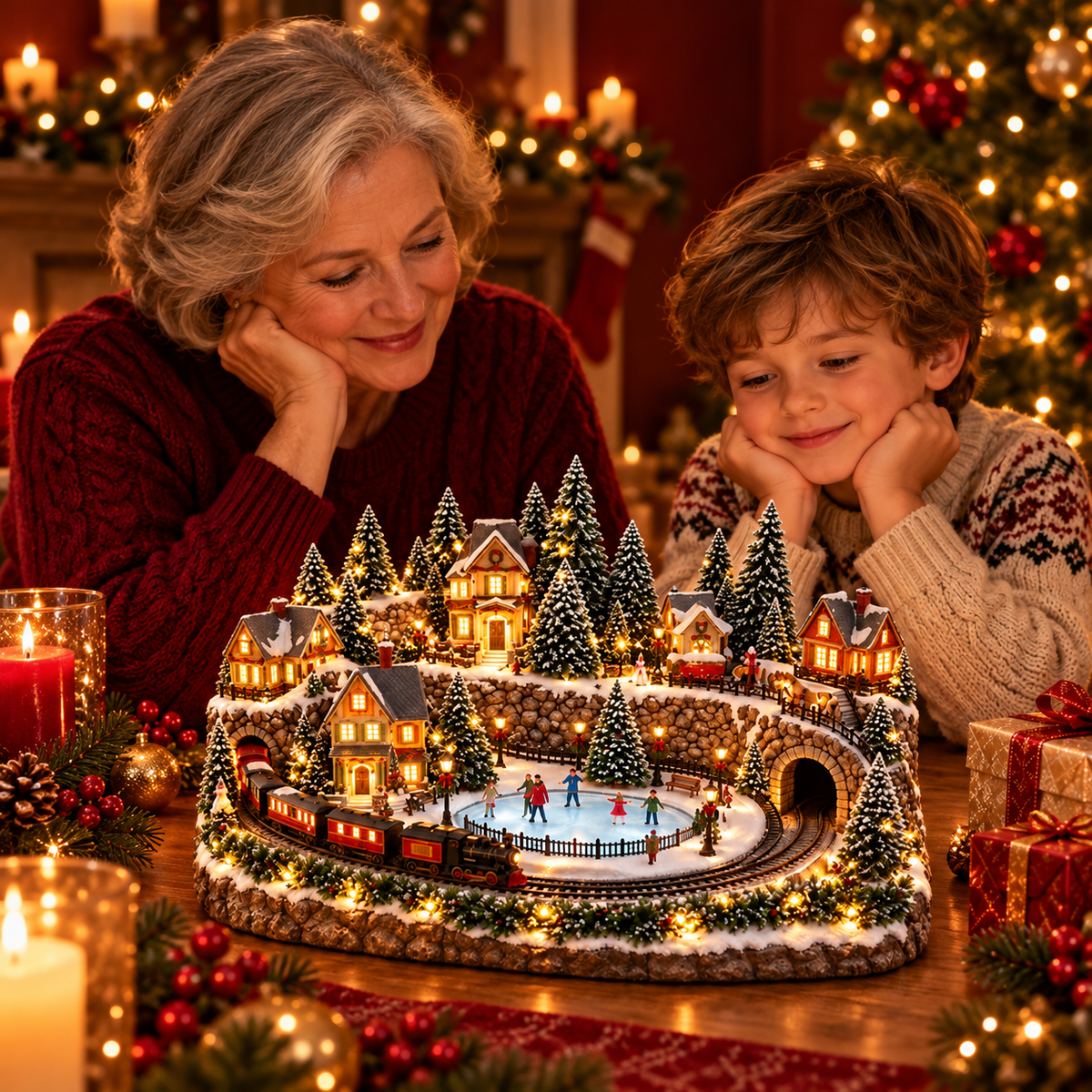 🚂 Animated Holiday Train & Ice Rink Scene