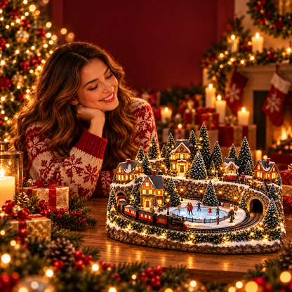 🚂 Animated Holiday Train & Ice Rink Scene