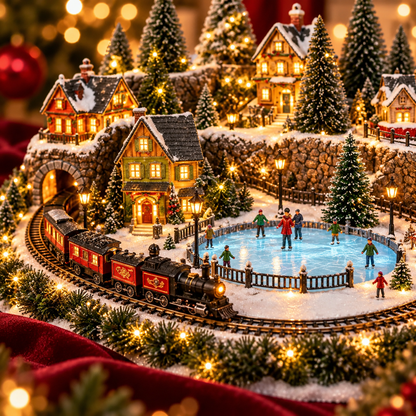 🛤️ Animated Holiday Train & Ice Rink Scene