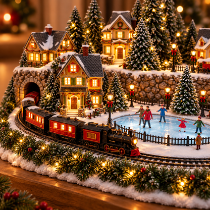 🛤️ Animated Holiday Train & Ice Rink Scene