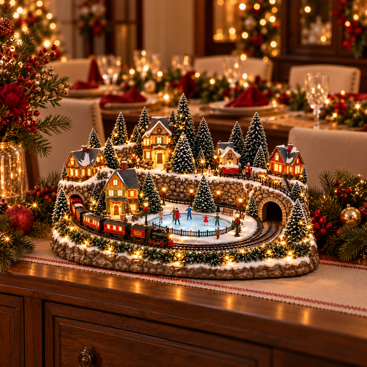 🛤️ Animated Holiday Train & Ice Rink Scene