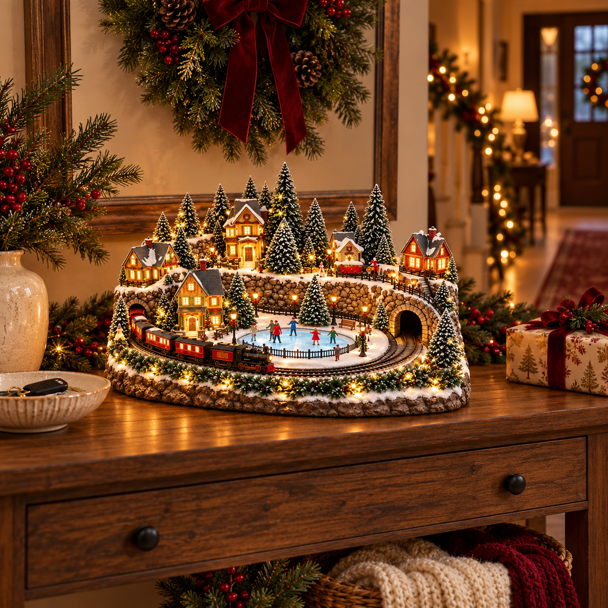 🚂 Animated Holiday Train & Ice Rink Scene