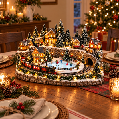 💡Animated Holiday Train & Ice Rink Scene