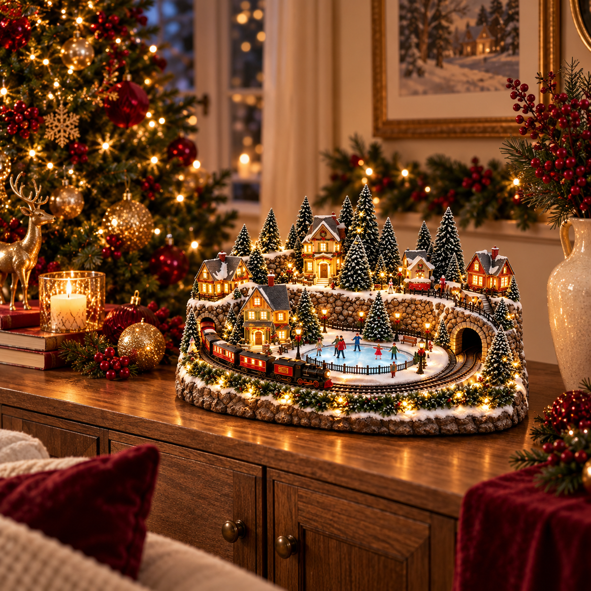 🚂 Animated Holiday Train & Ice Rink Scene
