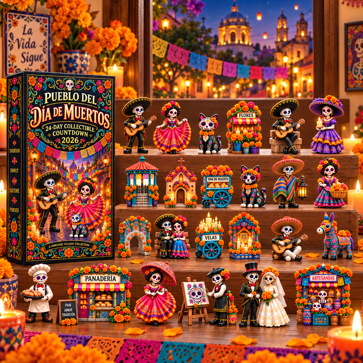 🕯️ Día de los Muertos Countdown 2026 – 24-Day Village Calendar with 24 Unique Miniature Collectibles