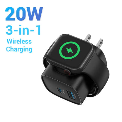 3-in-1 Magnetic Apple Watch & iPhone Charger | 20W USB-C Fast Charger