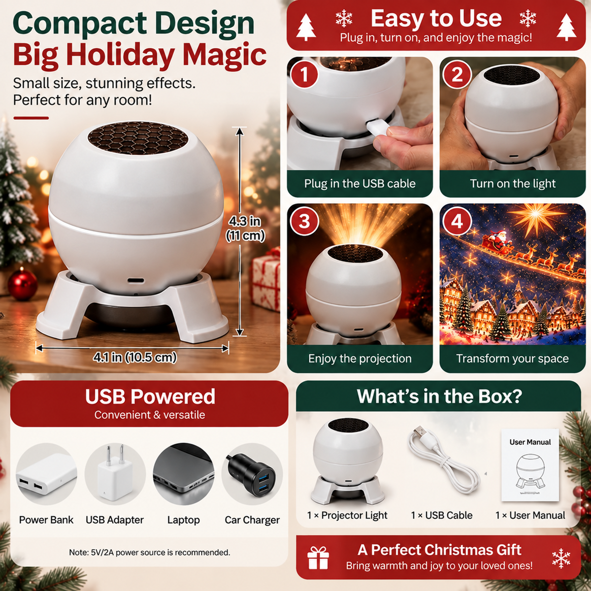 🔥Turn Any Room Into a Christmas Wonderland – Holiday Projection Night Light❄️