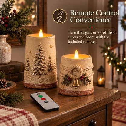Rustic Christmas Flameless LED Candle Décor – Set of 2