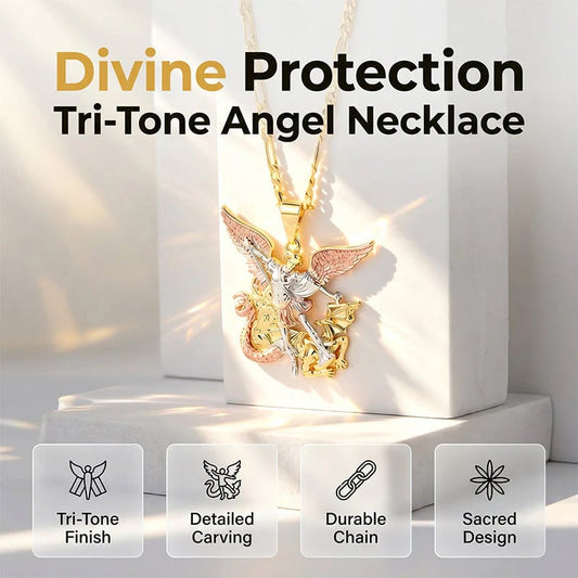 🔥2026 New Arrivals 50% OFF💥Tri-Tone Angel Guardian Pendant Necklace – Elegant & symbolic – Perfect for daily wear or gifting – delicate and meaningful ✨