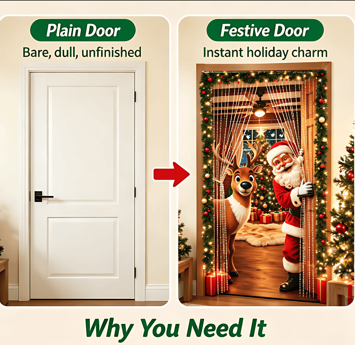 🎅 Santa Christmas Door Cover with Elastic Edges | Reusable Holiday Decor 🎄