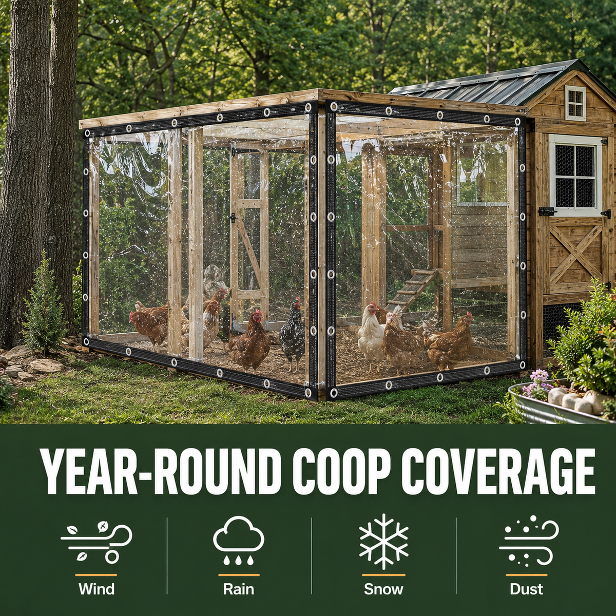 ☀️Clear Waterproof PE Tarp, Transparent Outdoor Cover with Metal Grommets🛡️
