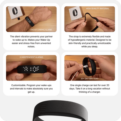 ⌚ Silent Vibration Alarm Clock – Wrist-Worn Wearable Wake-Up Device for Heavy Sleepers, Partner-Friendly Quiet Alarm with 2 Intensity Levels, 3 Alarms & 14+ Day Battery