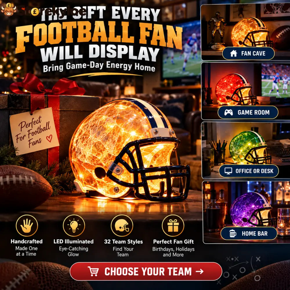 HOT SALE🏈 Handmade Football Helmet Lamp – LED Team Fan Cave Light with 32 Team Styles