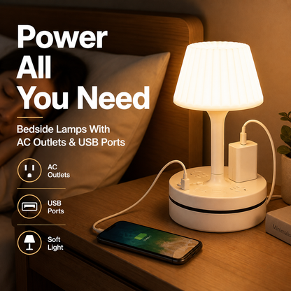 💡🔌 Bedside Lamp with Charging Station – 3-in-1 Nightstand Light, Power & Style ✨