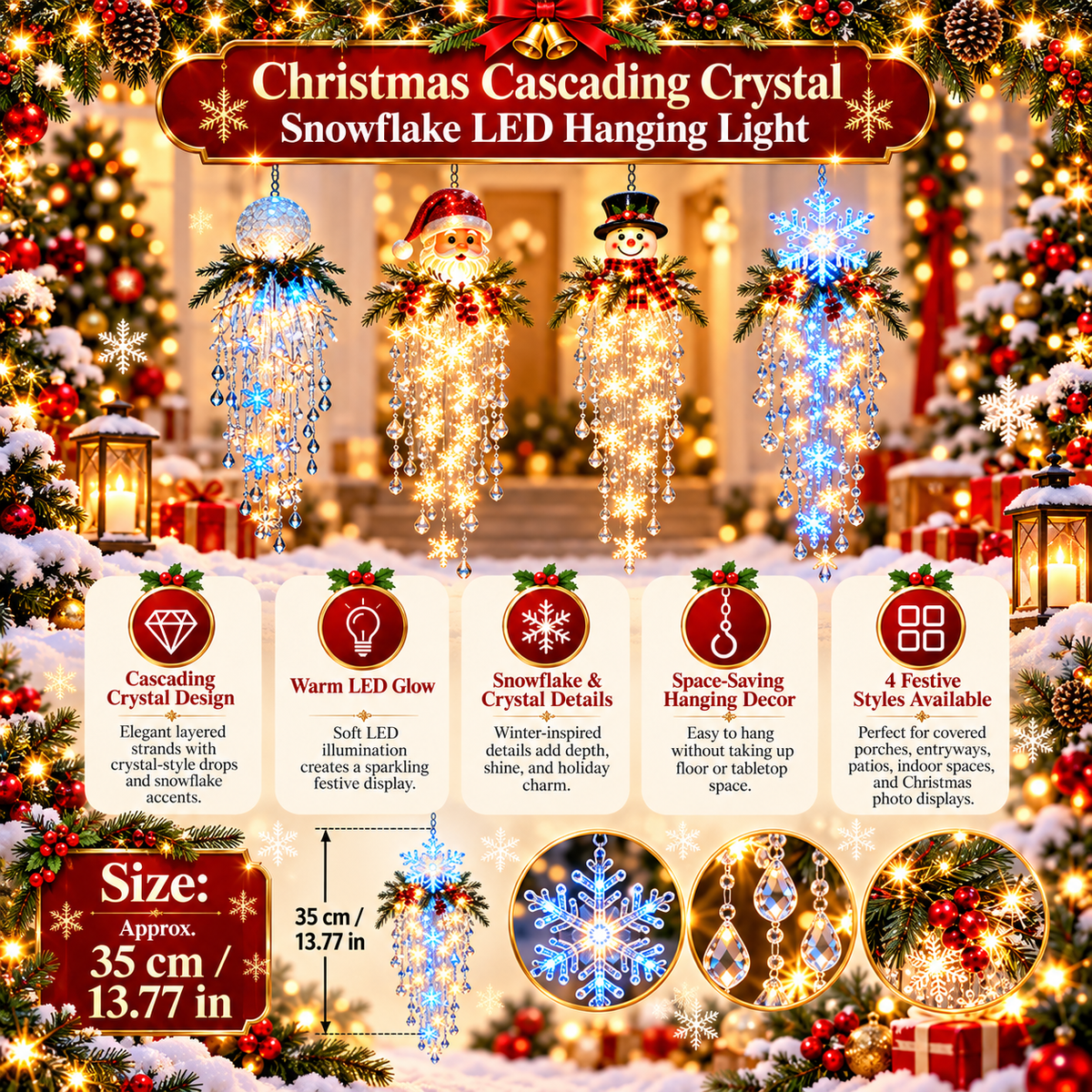 ❄️✨Crystal Cascade Christmas Snowflake LED Hanging Light✨