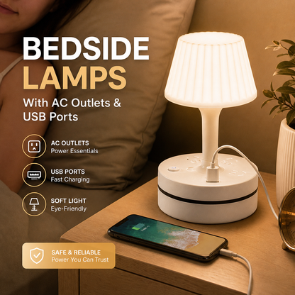 💡🔌 Bedside Lamp with Charging Station – 3-in-1 Nightstand Light, Power & Style ✨