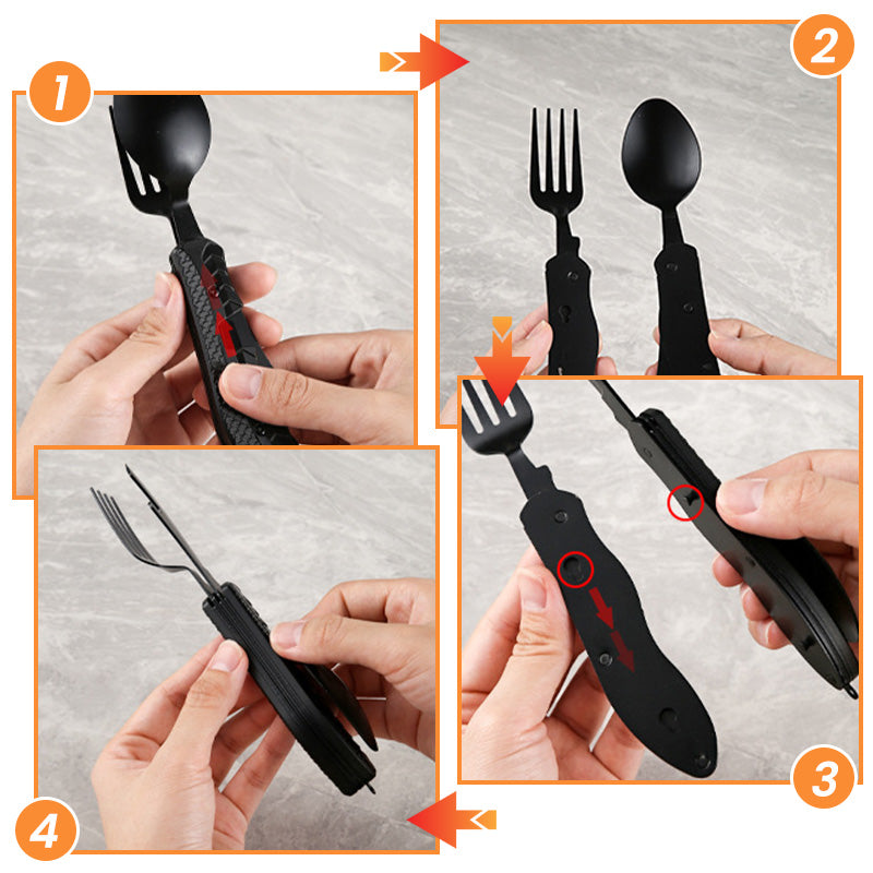 🎉Surprise 50% off！🏕️Must-have for outdoor trips 🍴🥄4-In-1 Outdoor Folding Multifunctional Tableware