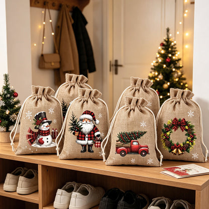 ⚡ Christmas Drawstring Gift Bags – Festive Santa & Reindeer Prints, Double Drawstring Closure & Durable Fabric – Holiday Cheer in Every Gift