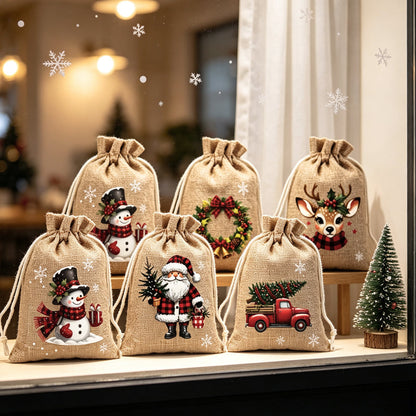 ⚡ Christmas Drawstring Gift Bags – Festive Santa & Reindeer Prints, Double Drawstring Closure & Durable Fabric – Holiday Cheer in Every Gift