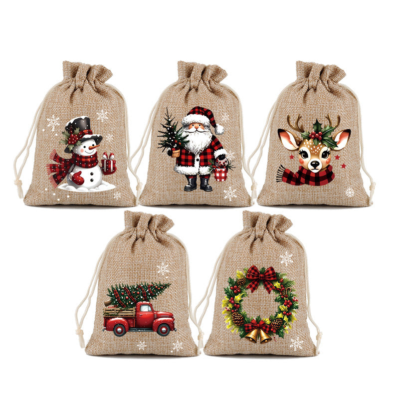 ⚡ Christmas Drawstring Gift Bags – Festive Santa & Reindeer Prints, Double Drawstring Closure & Durable Fabric – Holiday Cheer in Every Gift