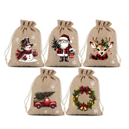 ⚡ Christmas Drawstring Gift Bags – Festive Santa & Reindeer Prints, Double Drawstring Closure & Durable Fabric – Holiday Cheer in Every Gift