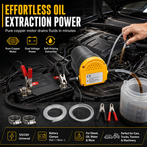 🔧 12V/24V Electric Oil Transfer Pump – Self-Priming Fluid Extractor